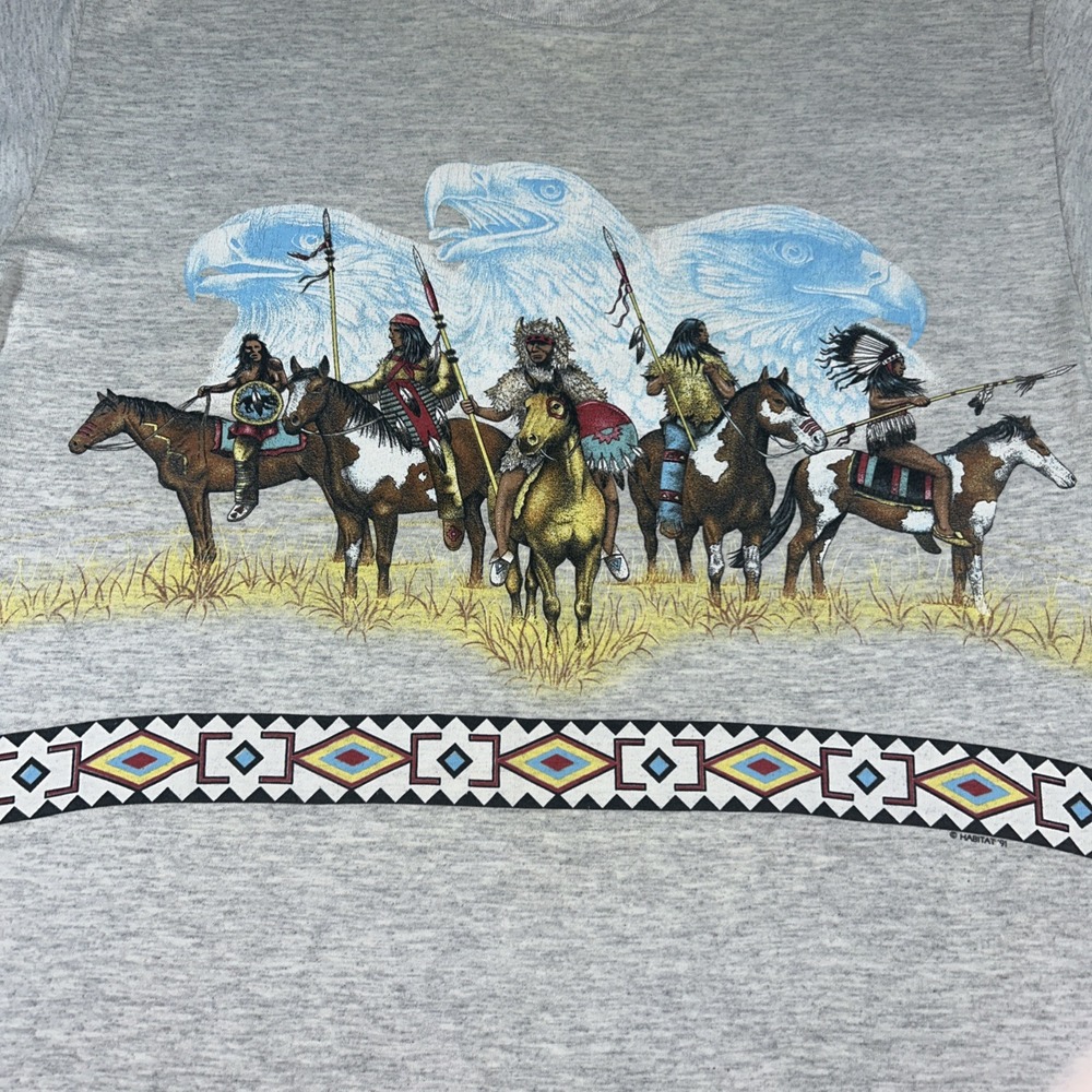Vintage 1991 Habitat Native American Size M T Shirt Double-Sided Single Stitched